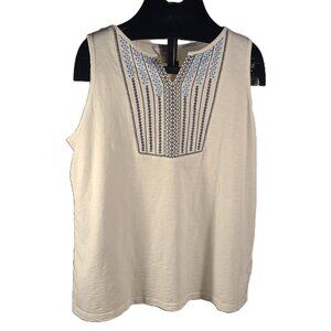 CJ BANKS Sleeveless 100% Cotton White Embroidered Split Neck Top Plus Size 1X